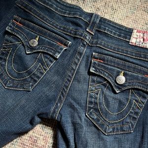 Size 27 low rise True Religion flare jeans in the style “Joey.” A Y2K classic